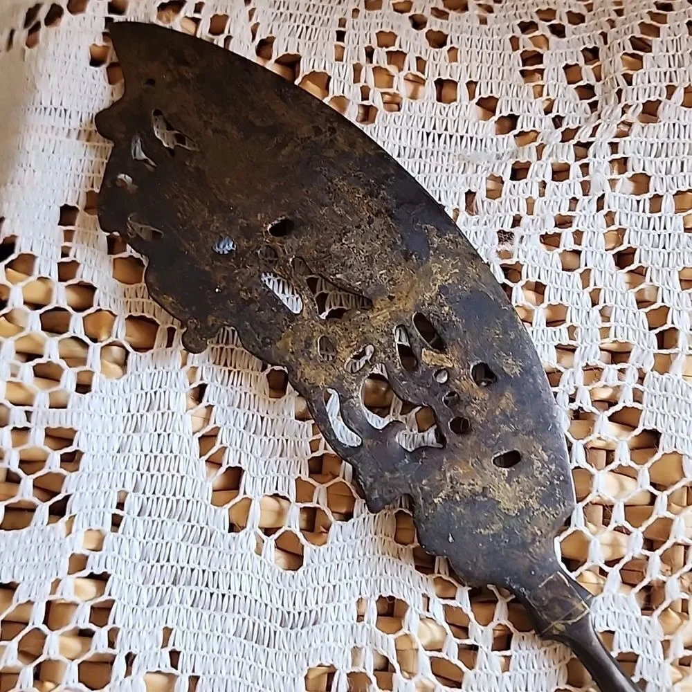Vintage Ornate Weighted Brass Fish Serving Knife Ren Fest